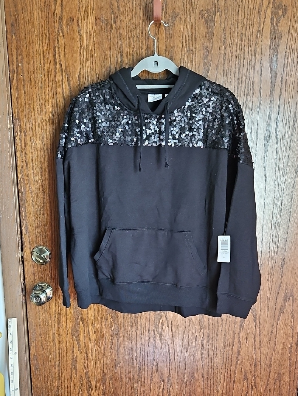 torrid Black Sequin Yoke Crewneck Hoodie Sweater